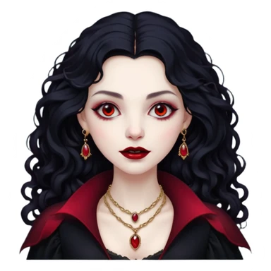 Vampire lady Pale queen with ruby necklace, curly black long hair sticker