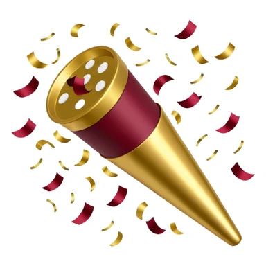 Burgundy and white confetti coming out of gold popper sticker