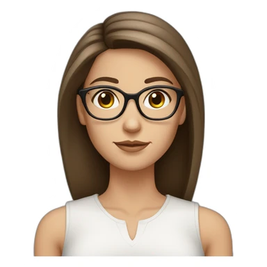 White skin Pretty woman with straigh brown hair, brown big eyes with glasses long eyebrow strong nose sticker
