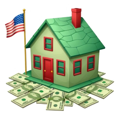 house with usa flag and money in floor sticker