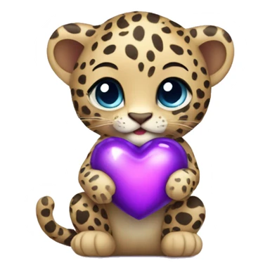 Baby leopard holding a purple heart  sticker