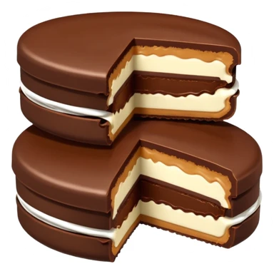 alfajor típico relleno de dulce de leche y cubierto de chocolate, mordido sticker