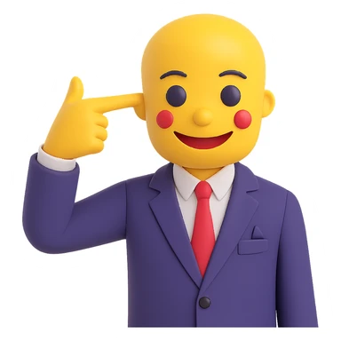 Adjust the image so the finger gun gesture is pointed directly at the temple, mimicking the classic 'blowing brains out' pose but not graphic or violent, with a smiley face. Keep the background transparent. sticker