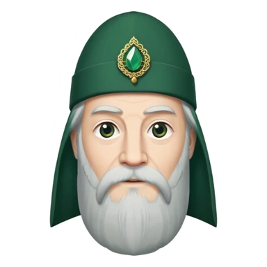 albus dumbledore with very long beard with dark green turkish fez cap and decorative motifs without gem sticker