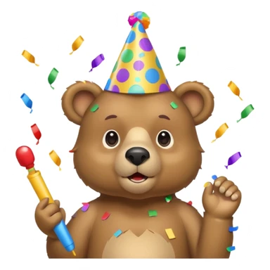 Partying bear cub with confetti and party blower sticker