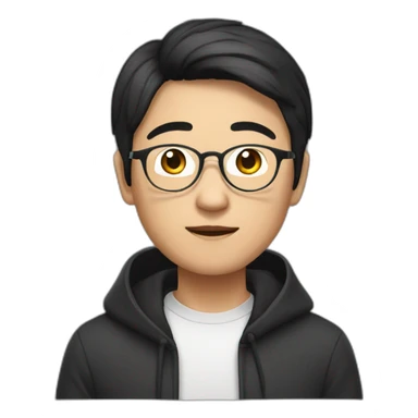 A mature Chinese boy with black hair and circle-shaped eyeglasses wearing black hoodie sticker