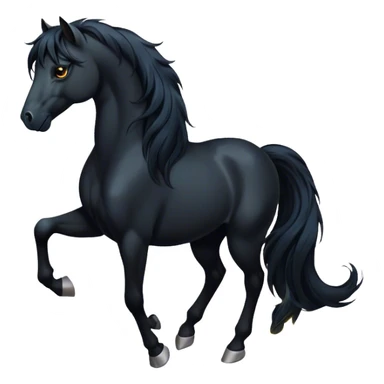 Cinematic Elegant Black Horse Portrait Emoji, Head held high with a serene, powerful gaze, showcasing a magnificent jet-black fur with a radiant, glossy finish, a flowing mane and tail, and piercing dark eyes exuding beauty and strength, Simplified yet majestically refined features, highly detailed, glowing with a soft, ethereal light, high shine, poised and breathtaking, stylized with an air of pure elegance, capturing the essence of a stunning and graceful steed, so beautiful it feels like it could gallop out of the screen with effortless charm! sticker