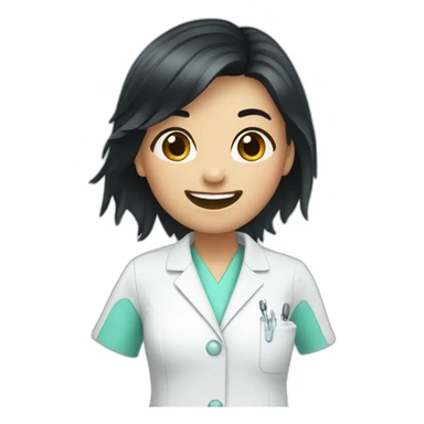 Smart dentist girl waving black hair sticker