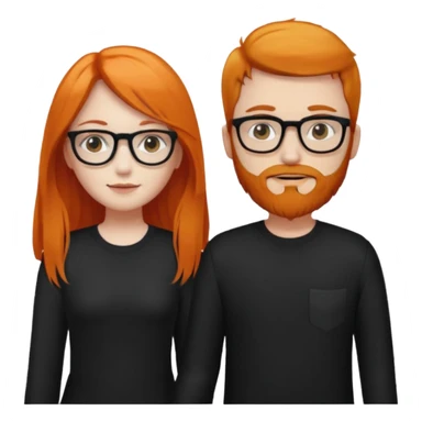 girl with long orange hair wearing no glasses and all black clothes and holding hands with boy with black hair and beard and glasses and pale skin sticker