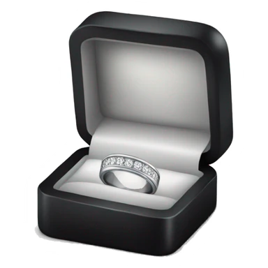 a silver wedding band inside a black ring box sticker