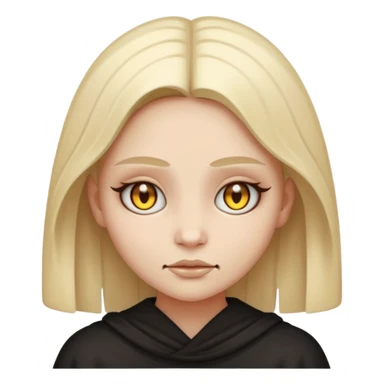 Stylized cult cartoon girl emoji, eerie-cute aesthetic, symmetrical design, subtle spooky vibe, glowing eyes, saying “AMILK”, bold graphic icon sticker