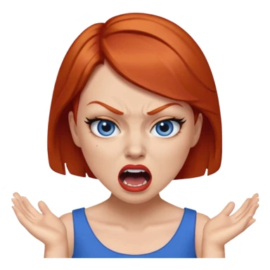 mujer pelirroja con los ojos y los labios maquillados enojada gritando con vestido azul pelo corto sticker