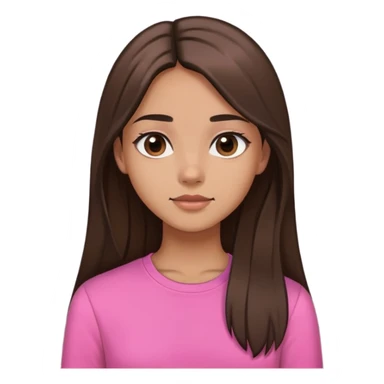 Feminine girl with light brown skin, dark straight long hair and dark eyes, wearing a pink shirt, profile picture style sticker