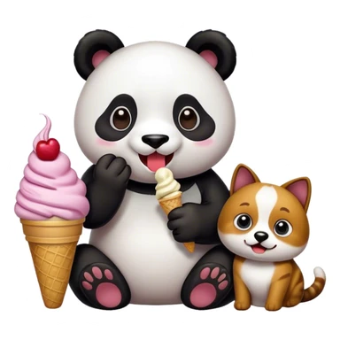 Panda eating ice cream + A happy cat emoji + A cool dog emoji sticker