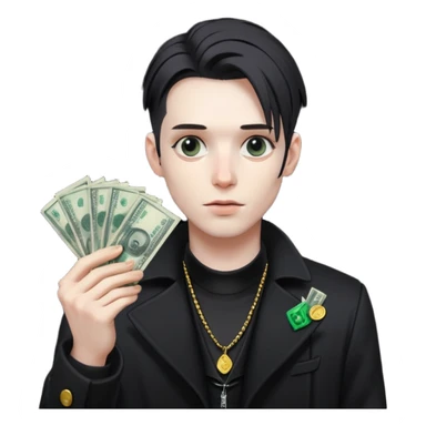 Cyber punk man holding money sticker