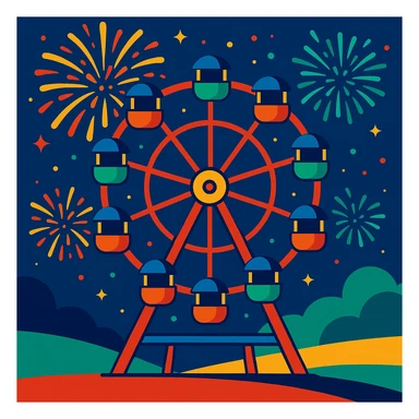 ferris wheel with fireworks, vibrant and festive sticker