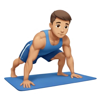buff man blue shorts doing plank exercise on yoga mat sticker