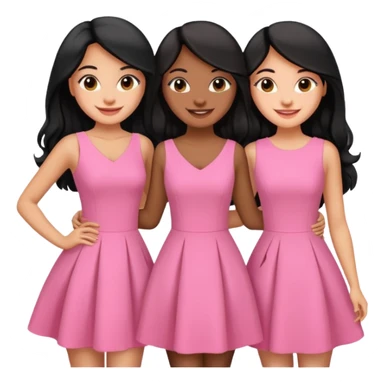3 besties with professional glammed up looks wearing pink, medium skin tone smiling big with black long hair  sticker