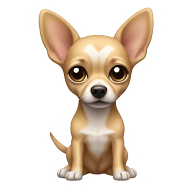 Blonde chihuahua (no white markings) with short hair, big ears, and long legs with a teddy bear sticker