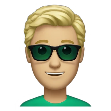 A White guy in a bleu and green Suit with blonde hair and Black sunglasses with matt finished lenses sticker