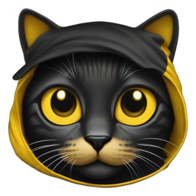 Gato preto com coleira bandana amarela no pescoço, e máscara na cara sticker