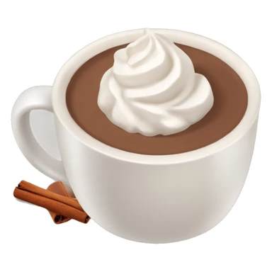 beige mug of hot chocolate with whipped cream and cinnamon sticker
