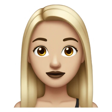 girl with white skin and light brown straight straight hair , black black black eyes with eyelashes, black eyebrows red lips,  sticker