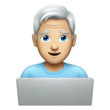 Men grey hair blue eyes with laptop sticker