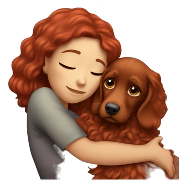 Girl cuddling with red setter on couch sticker