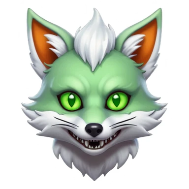 zombie fox portrait, head and shoulders only, torn tail fur visible, sinister grin, glowing toxic eyes, spooky fantasy style, 3D cartoon, mobile game icon style, clean background, no text, no watermark
 sticker