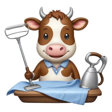 cartoon cow ironing bedsheets sticker