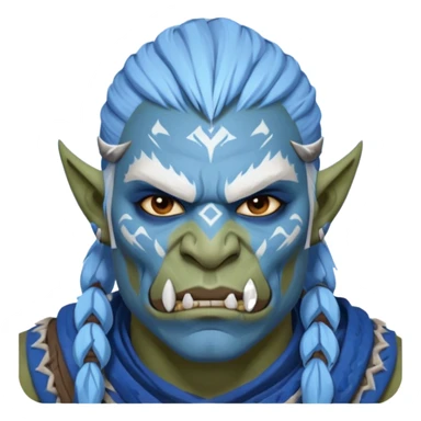 Fantasy orc portrait emoji, white and blue frost war paint on face, harsh winter warrior mood, strong expression, minimal tribal design, clean readable emoji style, male/female variant
 sticker