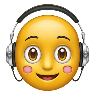 Ein gelber runder Emoji. Augen geslossen. Total im moment. Glpcklich, leichtes lächeln. Verträumt. Leichtigkeit. Freiheit. Overearkopfkörer auf und im hintergrund kleine musiknoten sticker
