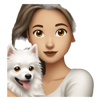 20 year old women with brown hair and brown eyes holding a white japanese spitz dog sticker