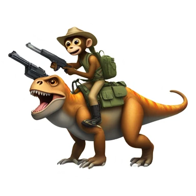 Monkey with gun riding dinosaur sticker