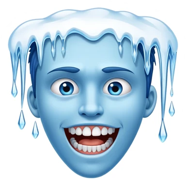 Blue face with chattering teeth, icicles hanging from face, freezing cold expression sticker