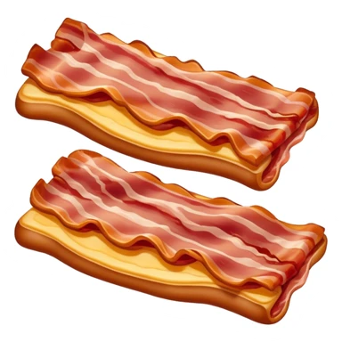 Cinematic crispy sizzling bacon, slightly curled, golden-brown with a perfect crunch, glistening with rich flavor, deep warm tones, served on a breakfast plate, comforting and indulgent. sticker