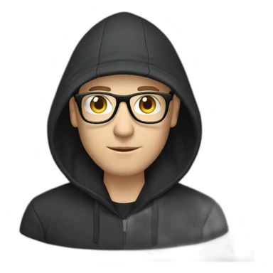 bald white man with glasses and a black beard typing on apple computer wearing a black hoodie sticker