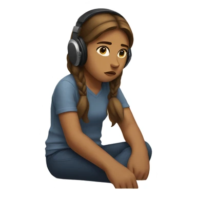 Girl sitting on horse with headphones on looking sad sticker
