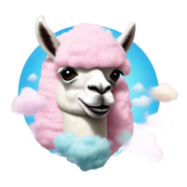 A llama in a spaceship, floating through a cloud of cotton candy sticker