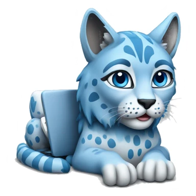 A blue lynx with a laptop sticker