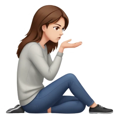 angry woman with brown hair sitting on a floor in profile avoiding conversation sticker