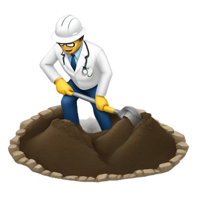 Healthcare ceo digging hole with no helmet sticker