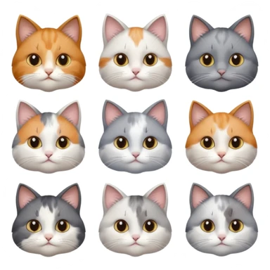 6 realistic looking cats with different natural coloured coats, assorted grey and white, greys, calico, brown and white colours etc
 sticker