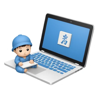 3D 风格的 notebook icon，有 baby boy，中国孩子，和之前女孩的风格一致 sticker