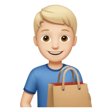 Boy going to the store for shopping, cartoon illustration, white background sticker