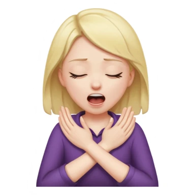 girl screaming eyes closed  with hands crossed around her neck sticker