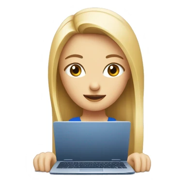 Une fille blonde aux yeux bleus derrière son ordinateur sticker