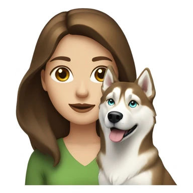 White Woman hair brown and bleus eyes and golden Husky With green eyes sticker