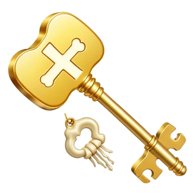 Radiant vitamin K2 appearing as a bright golden key next to a bone that glows with a magical light. The key and bone are connected by shimmering particles, showing how K2 unlocks bone strength and health. sticker